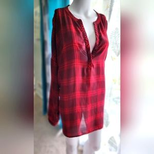 Red and Black Gingham Sheer Long Sleeve